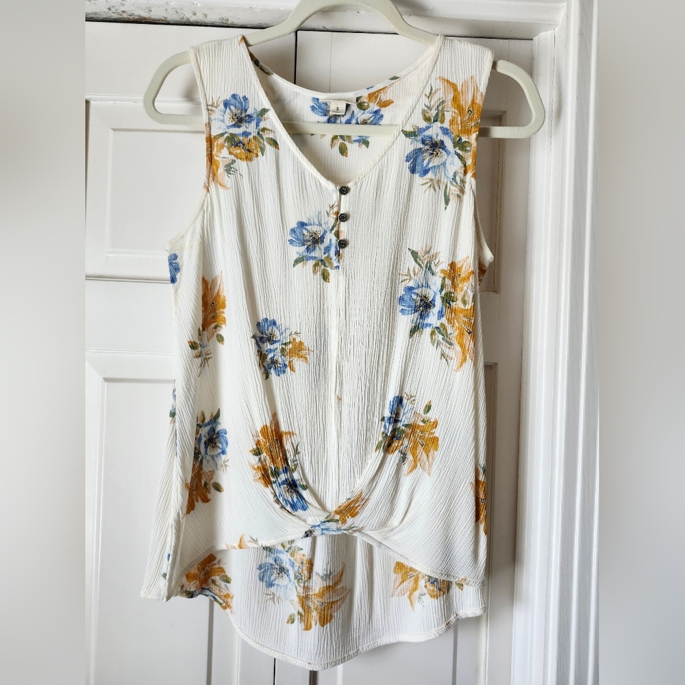 a.n.a Floral Sleeveless Blouse - Cream, Blue, Golden Yellow